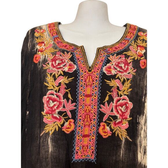 Calessa Womens XL Tunic 3/4 Sleeve Artsy Colorful Boho Tunic Wearable Art - Picture 3 of 10